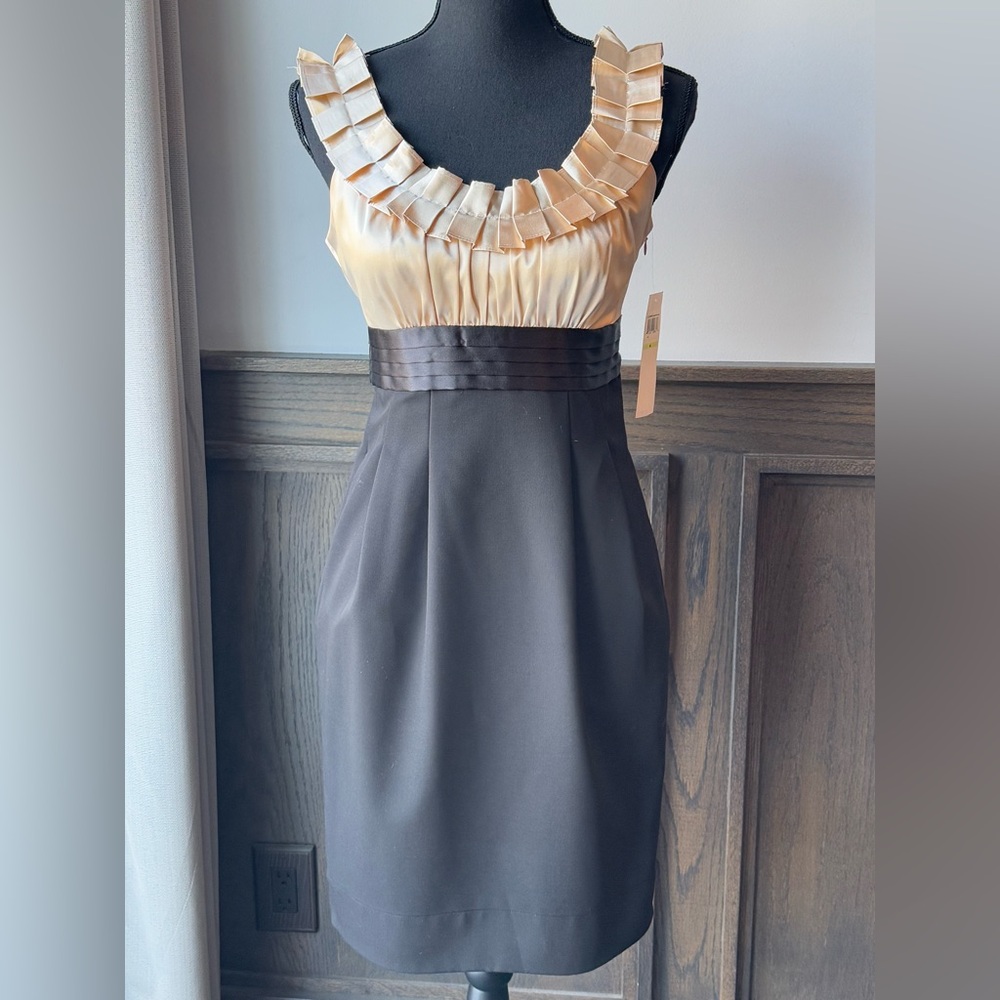 London Times Champagne Bodice with Black Skirt Cocktail Dress